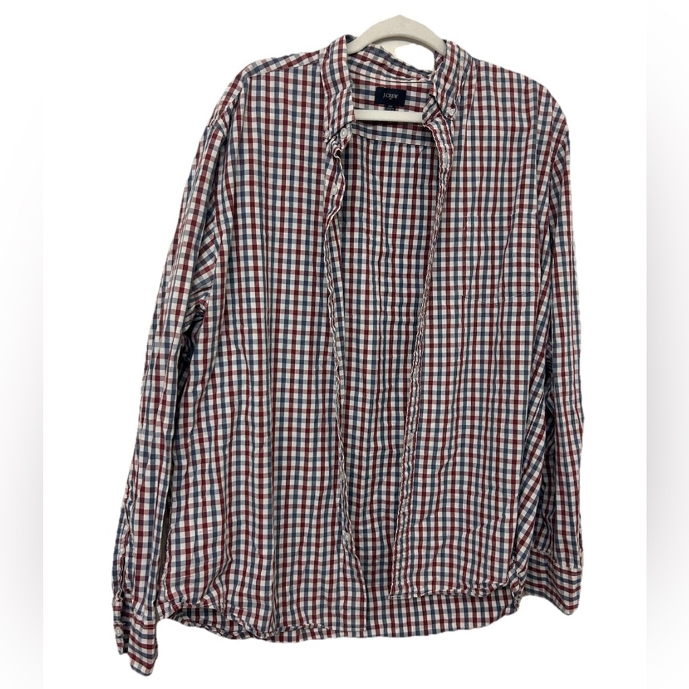 J Crew Button Down Plaid Size XXL White Blue Red Men’s Dress Shirt